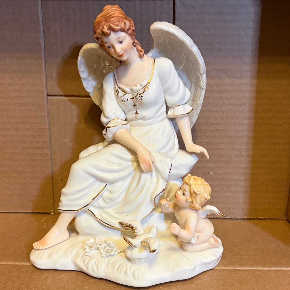 O’Well Angel Figurine with Cherub and Dove